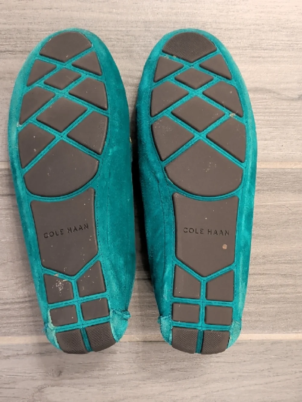GUC Cole Haan Teal Suede Loafers with Gold Accent - Picture 6 of 6